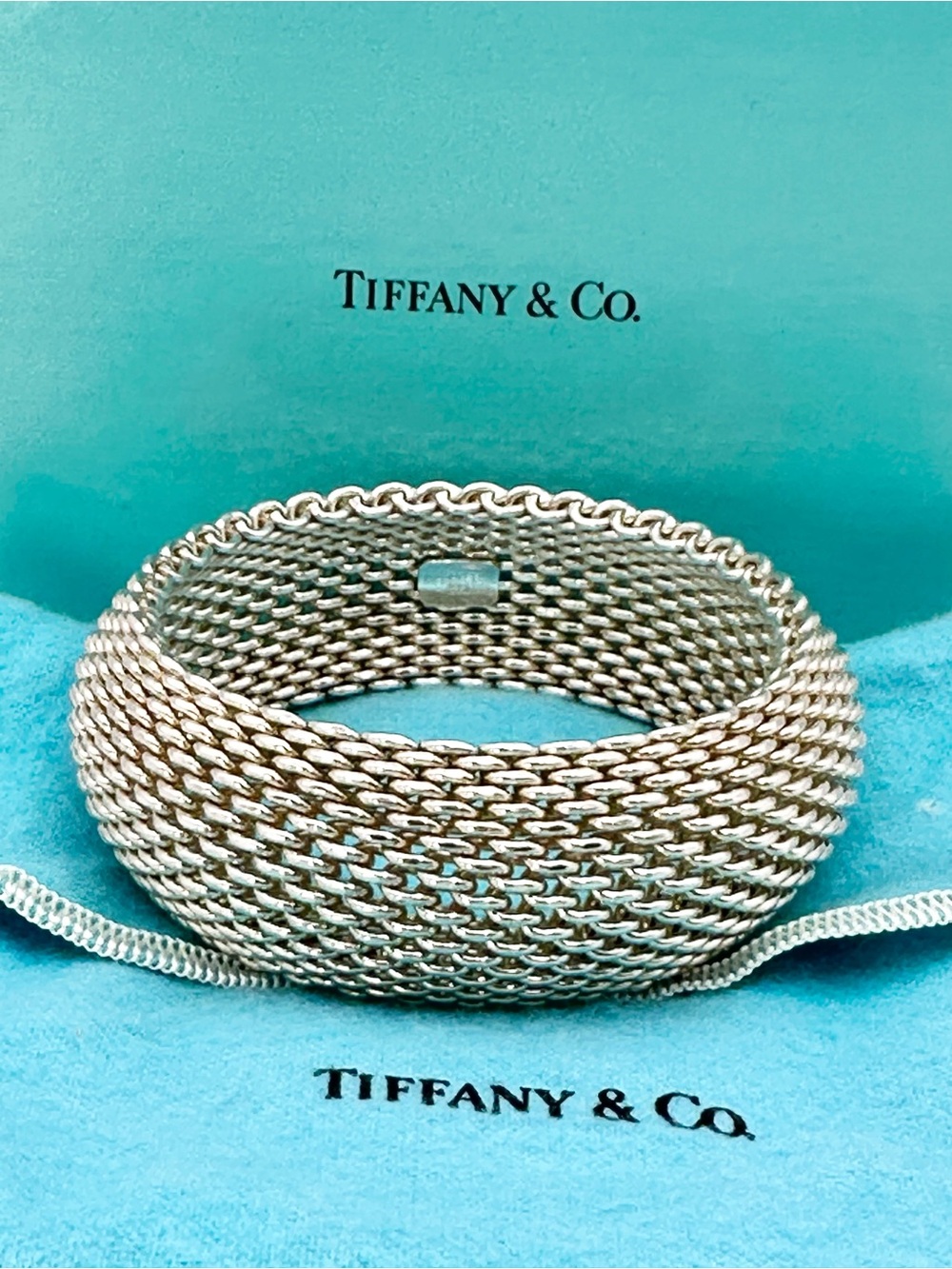 Tiffany & Co Retired Sterling Silver Somerset Wide Mesh Bangle Bracelet